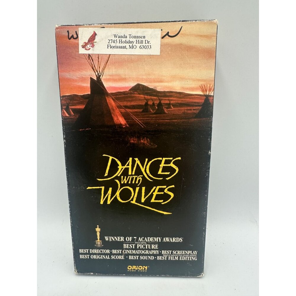 Dances With Wolves VHS 1990 Kevin Costner Orion Home Video Drama Oscar Winner